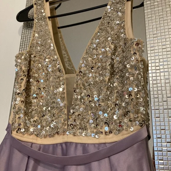 MANIJU | Dresses | Nwt Beautiful Lavender And Tan Dress With Silver Sequins  Size M | Poshmark